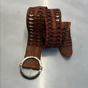 Suzi Roher Tan Leather Belt with Silver Accents